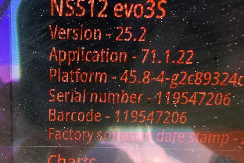  Yacht Photos Pics Display screen showing NSS12 evo3S software details on Costa Custom Boats 264 HC, 2021 model.