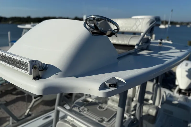  Yacht Photos Pics 2021 Costa Custom Boats 264 HC helm with steering wheel and LED light bar.