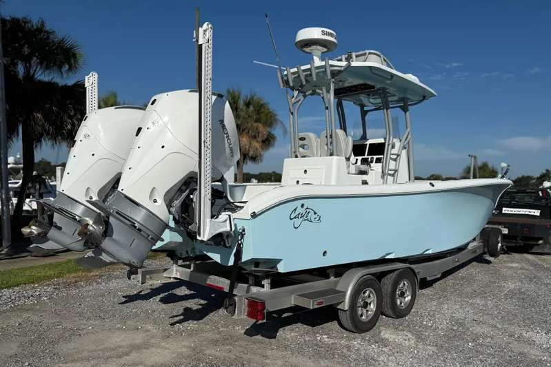  Yacht Photos Pics 2021 Costa Custom Boats 264 HC on trailer, featuring dual Mercury engines.