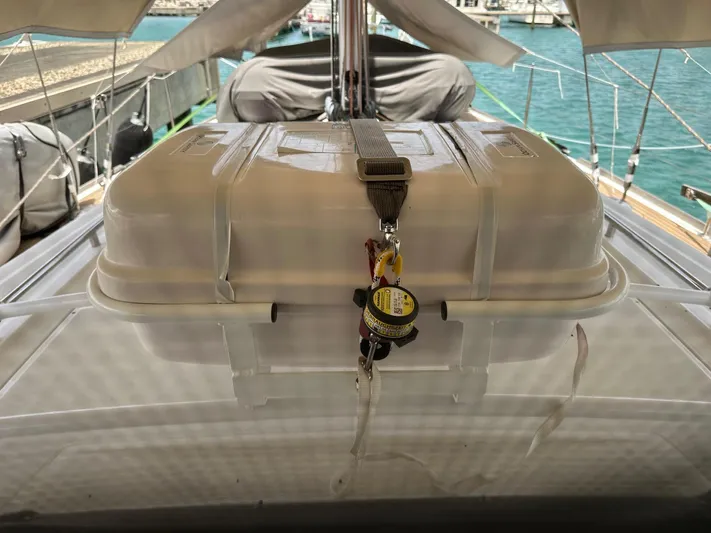  Yacht Photos Pics 2014 Beneteau Oceanis 50 yacht deck with secured equipment box.