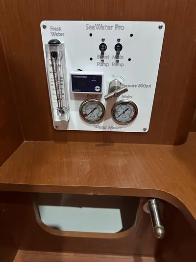  Yacht Photos Pics Control panel on 2014 Beneteau Oceanis 50 yacht, featuring gauges and switches.