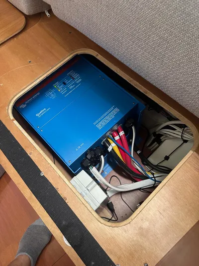  Yacht Photos Pics Electrical system inside 2014 Beneteau Oceanis 50 yacht, featuring wiring and components.