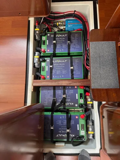  Yacht Photos Pics Battery compartment of a 2014 Beneteau Oceanis 50 sailboat with Kilovault batteries.