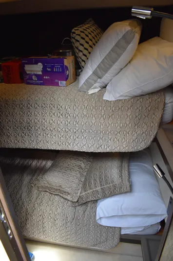  Yacht Photos Pics Cozy cabin interior with bunk beds in 2018 Azimut Flybridge yacht.