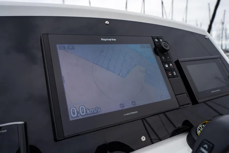  Yacht Photos Pics Raymarine navigation display on 2021 Sealine F430 yacht dashboard.