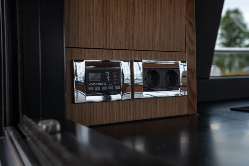  Yacht Photos Pics Control panel and outlets on 2021 Sealine F430 yacht interior.