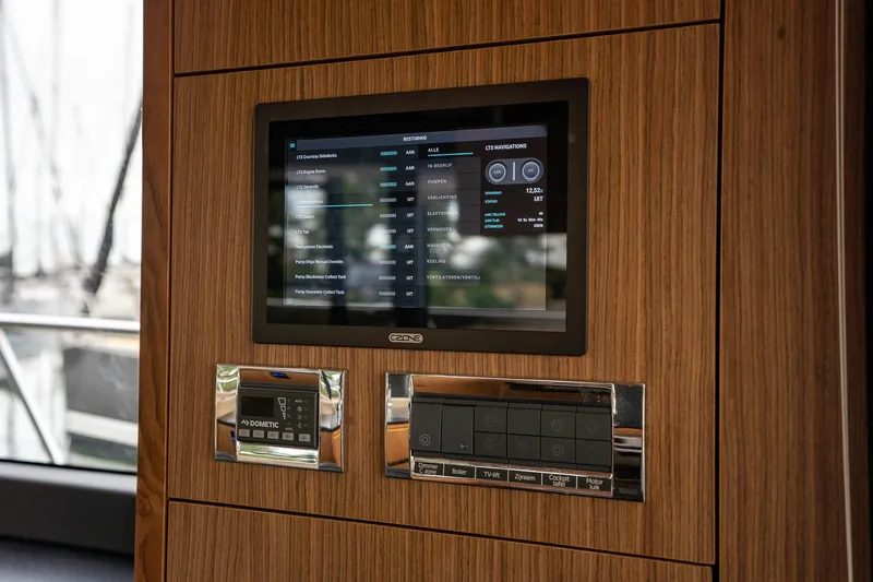  Yacht Photos Pics Control panel on 2021 Sealine F430 yacht, featuring touchscreen and modern interface.