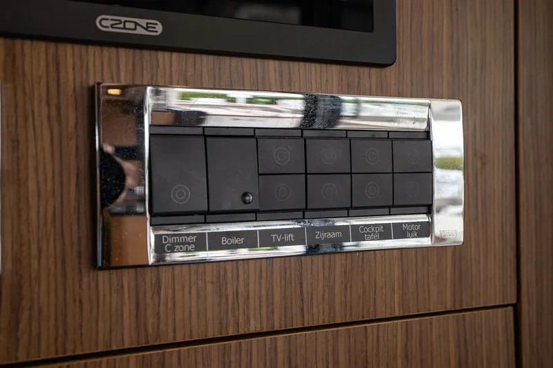  Yacht Photos Pics Control panel on 2021 Sealine F430 yacht with labeled buttons for various functions.