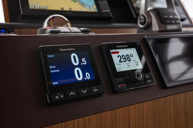  Yacht Photos Pics Control panel of 2021 Sealine F430 yacht with Raymarine displays.