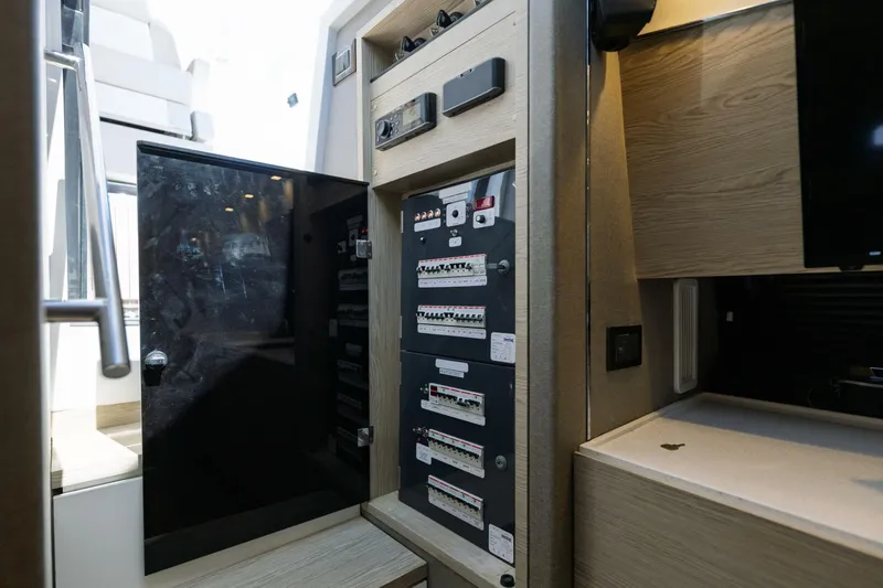 Loki Yacht Photos Pics Electrical panel inside 2018 Azimut Verve 40 yacht, showcasing modern design and functionality.