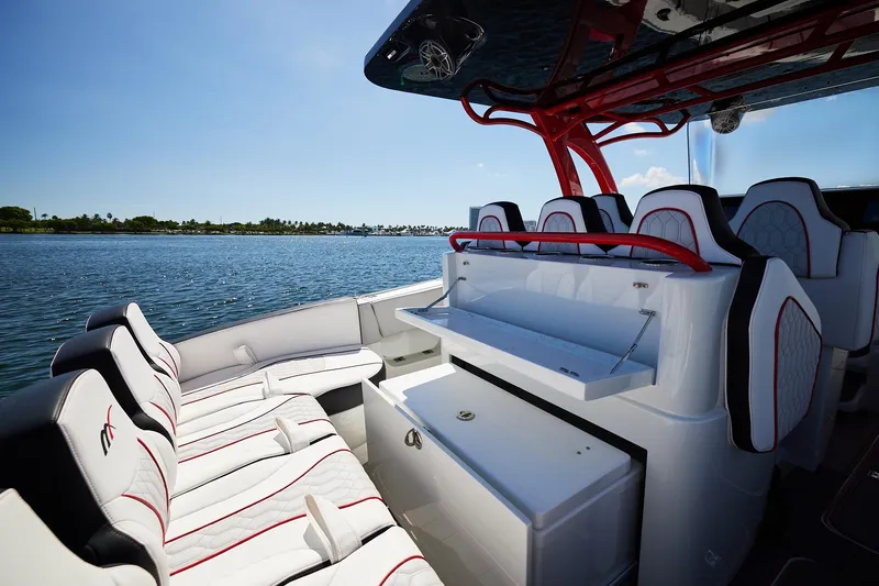  Yacht Photos Pics 2025 Midnight Express 37' Open boat interior with luxurious seating and sleek design.