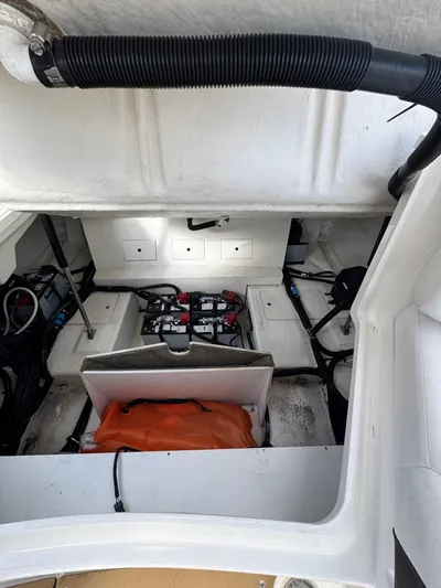  Yacht Photos Pics 2019 Sea Ray SLX 310 OB engine compartment with visible wiring and components.