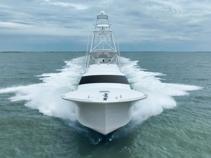 Let It Ride Yacht Photos Pics 2008 Sculley Custom Carolina yacht cruising on open water, front view.