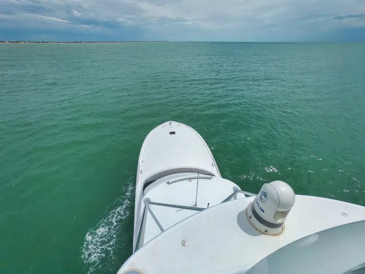 Let It Ride Yacht Photos Pics Bow view of 2008 Sculley Custom Carolina boat on open sea.