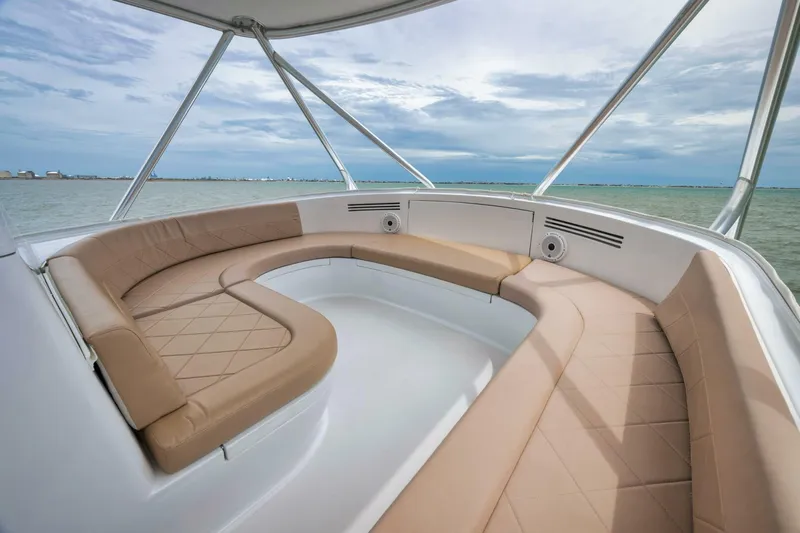 Let It Ride Yacht Photos Pics Luxurious seating area on a 2008 Sculley Custom Carolina yacht with ocean view.