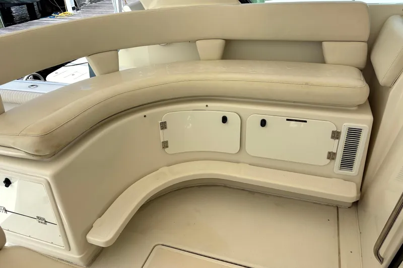  Yacht Photos Pics Cream-colored seating area on a 1993 Tiara Yachts 43 Open boat.
