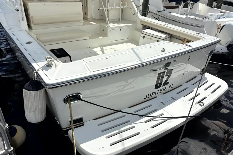  Yacht Photos Pics 1993 Tiara Yachts 43 Open docked in Jupiter, FL, rear view.