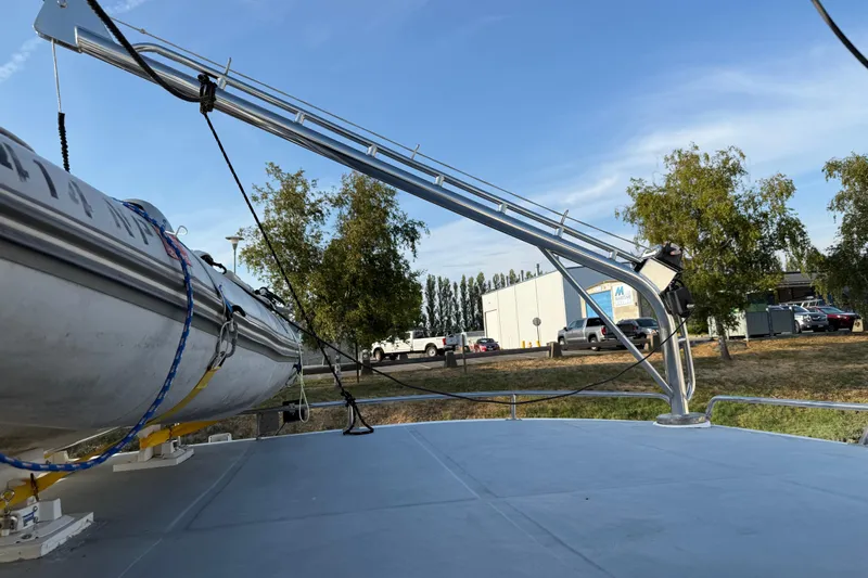  Yacht Photos Pics Novatec 2000 Cockpit Motor Yacht with crane and trees in background.