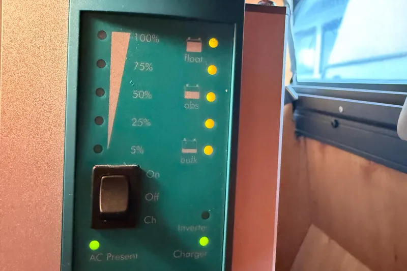  Yacht Photos Pics Control panel of a 2000 Novatec Cockpit Motor Yacht, showing battery charge levels.