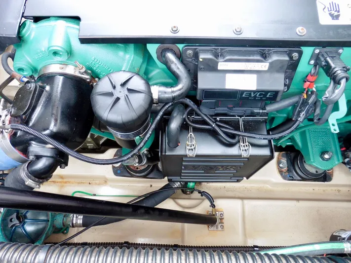  Yacht Photos Pics 2015 Cutwater 30CB engine compartment with visible components and wiring.