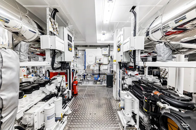 Conrad C144s Hull #4 Yacht Photos Pics Engine room of a 2026 Conrad C144S yacht with advanced machinery and equipment.