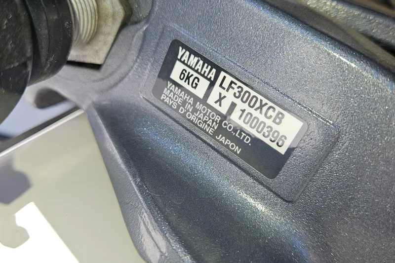  Yacht Photos Pics Yamaha LF300XCB engine label on 2022 Century 2900 Center Console boat.