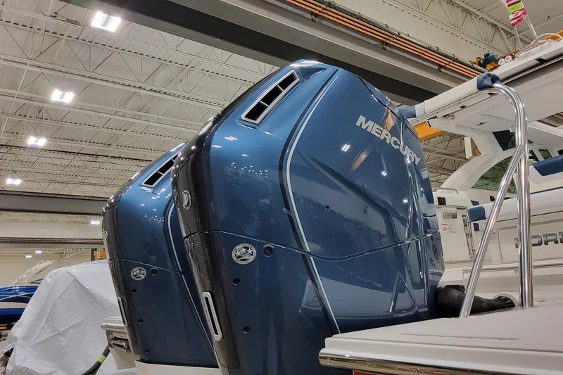  Yacht Photos Pics 2026 Formula 380 Super Sport Crossover OB with Mercury outboard engines in showroom.