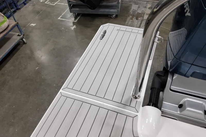  Yacht Photos Pics 2026 Formula 380 Super Sport Crossover OB boat deck with sleek design and metallic railing.