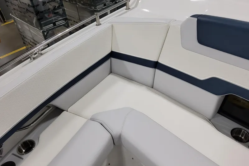  Yacht Photos Pics 2026 Formula 380 Super Sport Crossover OB boat interior with white and blue seating.