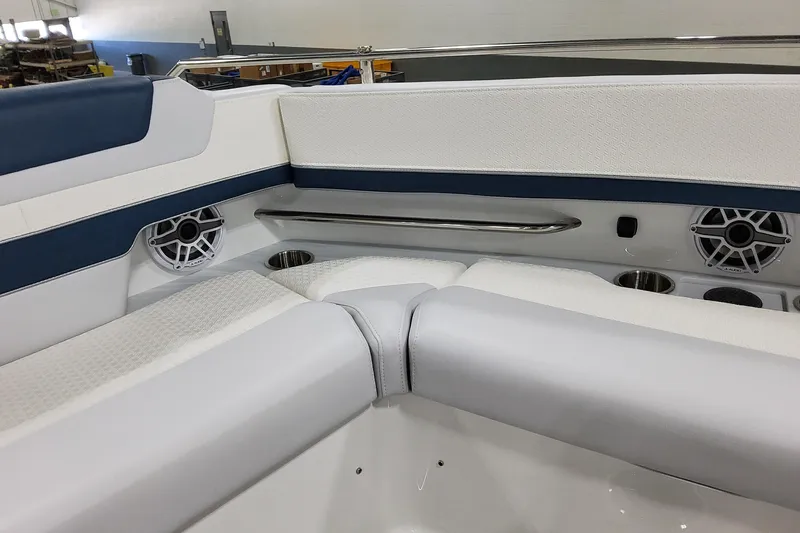  Yacht Photos Pics 2026 Formula 380 Super Sport Crossover OB interior with cushioned seating and built-in speakers.