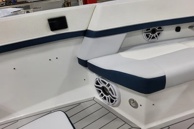  Yacht Photos Pics Interior seating of 2026 Formula 380 Super Sport Crossover OB with speakers and modern design.