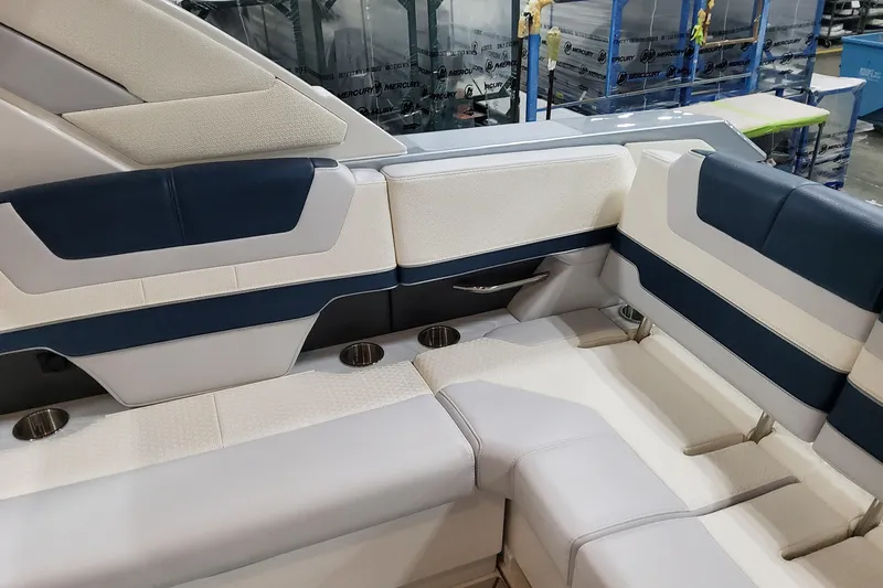  Yacht Photos Pics Luxurious seating in the 2026 Formula 380 Super Sport Crossover OB boat interior.