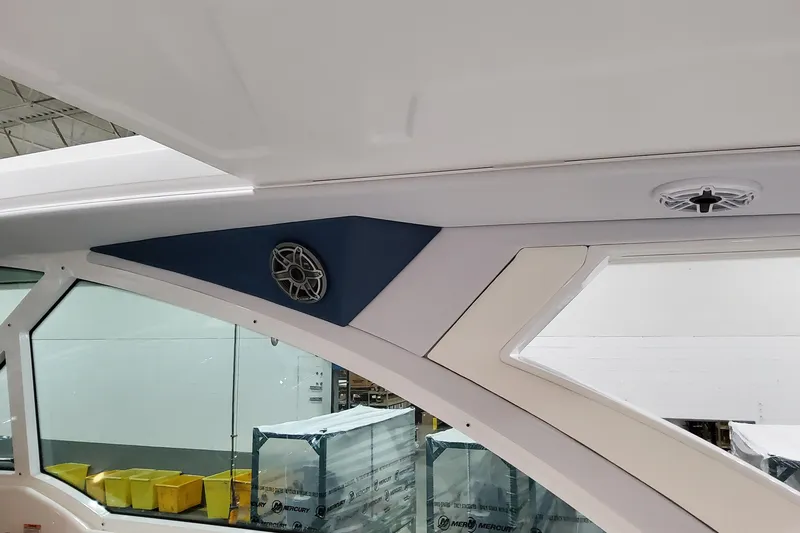  Yacht Photos Pics Interior view of 2026 Formula 380 Super Sport Crossover OB boat with speakers.