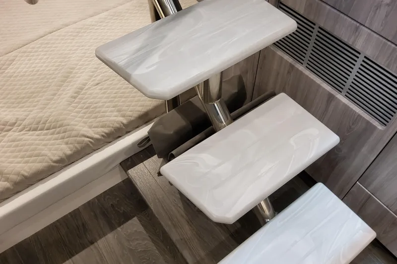  Yacht Photos Pics 2026 Formula 380 Super Sport Crossover OB interior stairs and bedding detail.