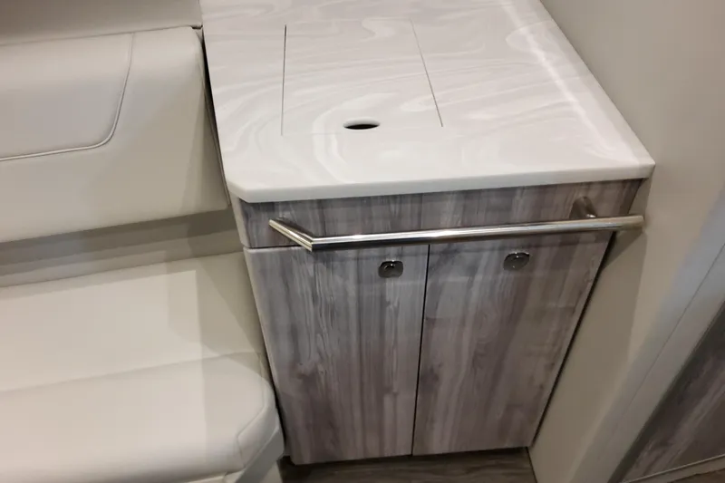  Yacht Photos Pics Interior of 2026 Formula 380 Super Sport Crossover OB, featuring sleek cabinetry and seating.