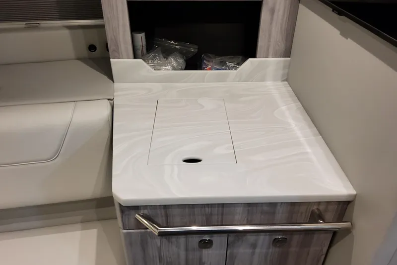  Yacht Photos Pics 2026 Formula 380 Super Sport Crossover OB interior with sleek countertop and storage.