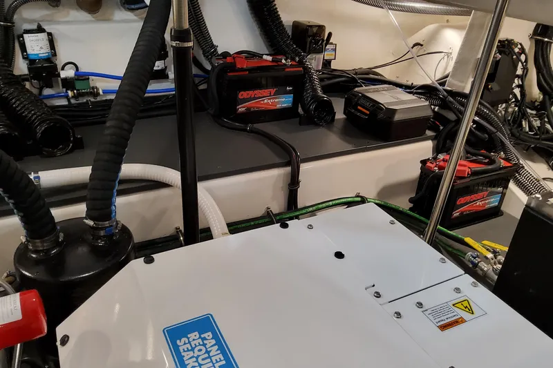  Yacht Photos Pics Engine room of 2026 Formula 380 Super Sport Crossover OB with batteries and wiring.