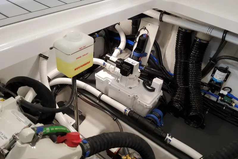  Yacht Photos Pics Engine compartment of 2026 Formula 380 Super Sport Crossover OB with Westerbeke coolant system.