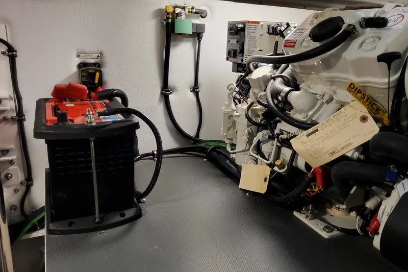  Yacht Photos Pics Engine room of 2026 Formula 380 Super Sport Crossover OB with battery and wiring.
