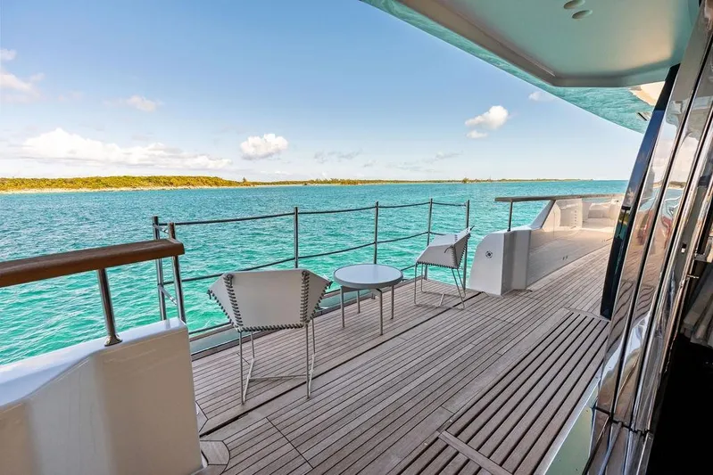 The Wolf Yacht Photos Pics Luxurious Sanlorenzo SD118 yacht deck with ocean view, 2023 model.