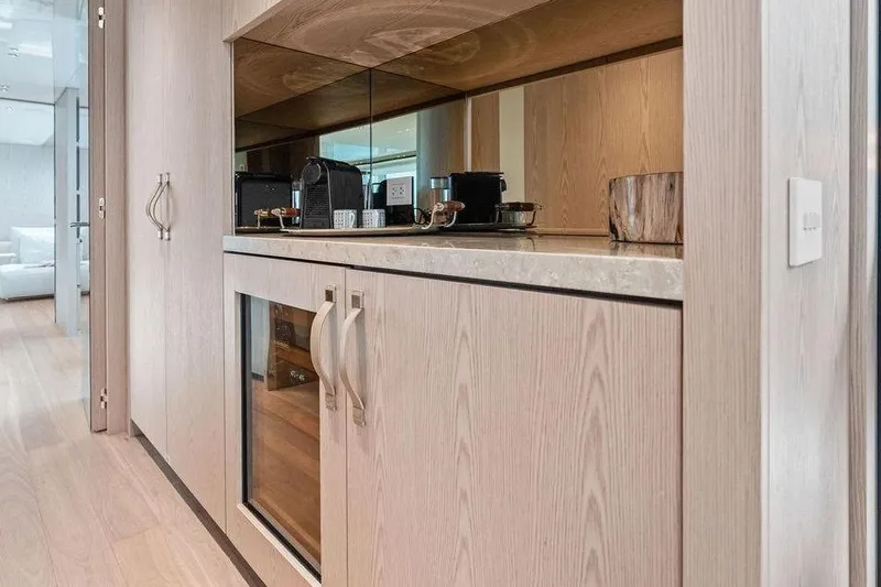 The Wolf Yacht Photos Pics Interior of Sanlorenzo SD118 yacht, modern kitchen, 2023 model.