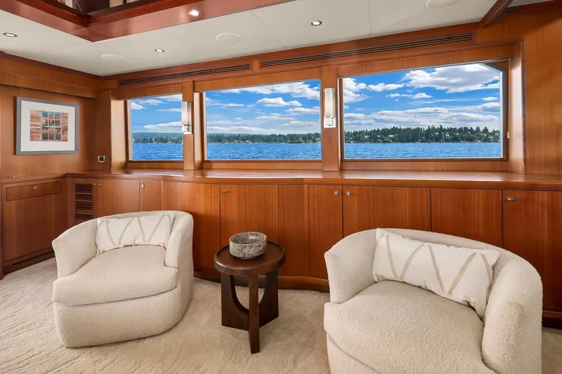 Estancia Yacht Photos Pics Luxurious interior of 2010 Ocean Alexander 80 Motoryacht with scenic ocean view.