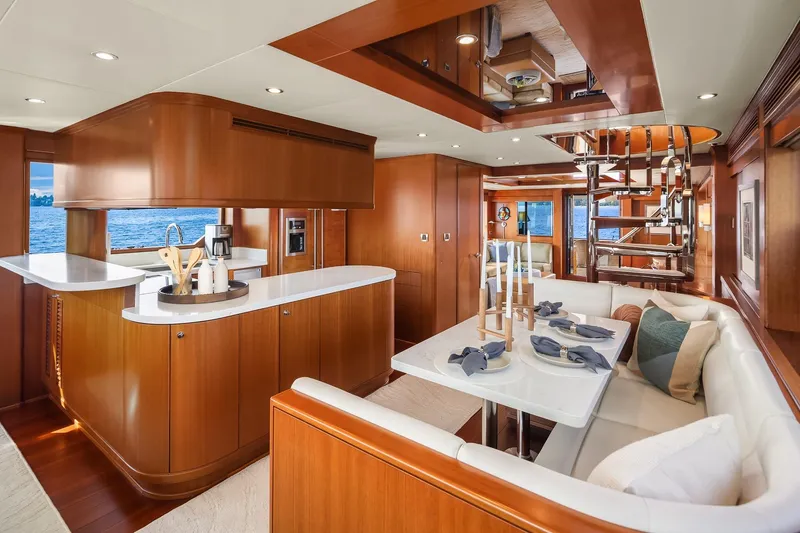 Estancia Yacht Photos Pics Luxurious interior of 2010 Ocean Alexander 80 Motoryacht with elegant dining and kitchen area.