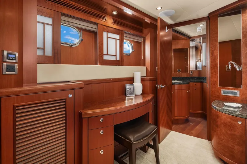 Estancia Yacht Photos Pics Luxurious interior of 2010 Ocean Alexander 80 Motoryacht with elegant wood finishes and modern amenities.