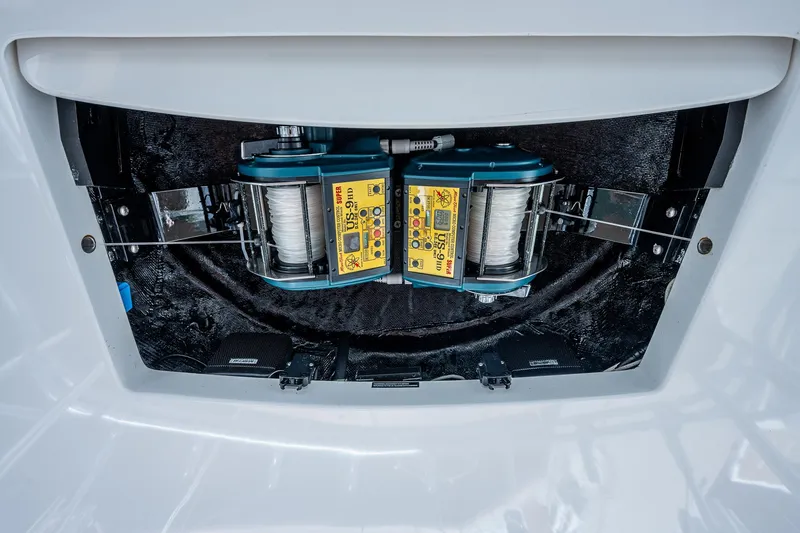 Gypsea Yacht Photos Pics 2015 Viking 66 Open yacht winch system with dual reels and control panel.