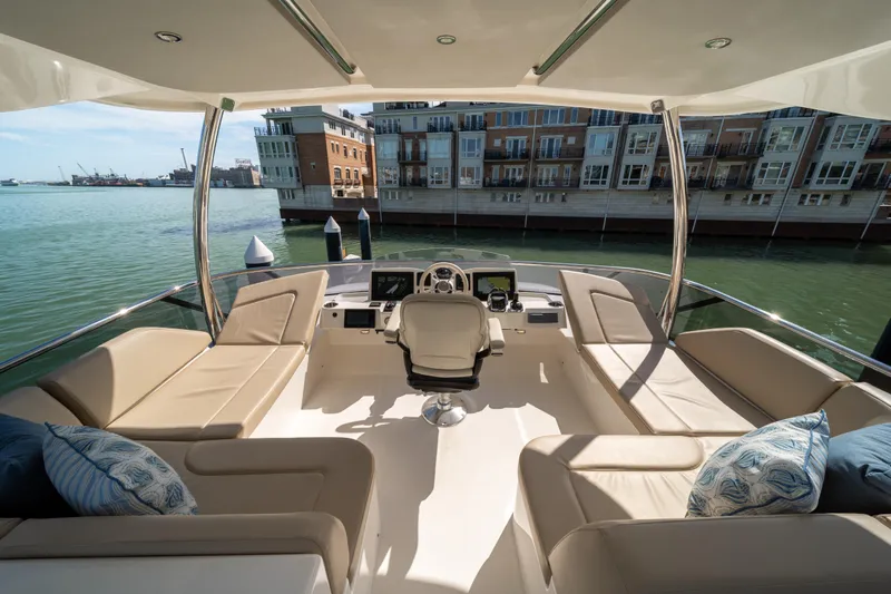 Forever Young Yacht Photos Pics Luxurious 2018 Absolute 58 Navetta yacht interior with waterfront view.