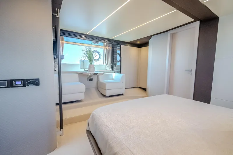  Yacht Photos Pics Luxurious interior of 2019 Azimut 66 yacht with modern seating and elegant decor.