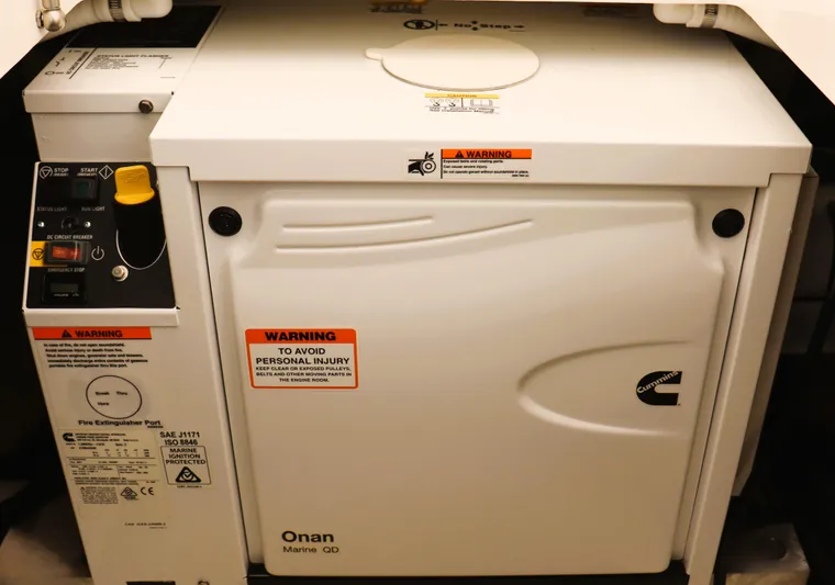 Polo Lounge Yacht Photos Pics Cummins Onan Marine QD generator in a 2020 Back Cove 34O boat engine room.