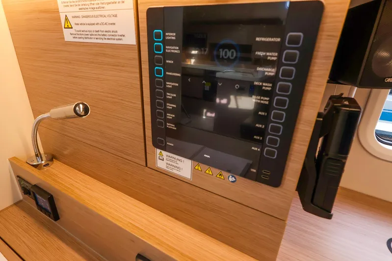  Yacht Photos Pics Control panel of 2025 Hanse 458 yacht with modern navigation and lighting systems.