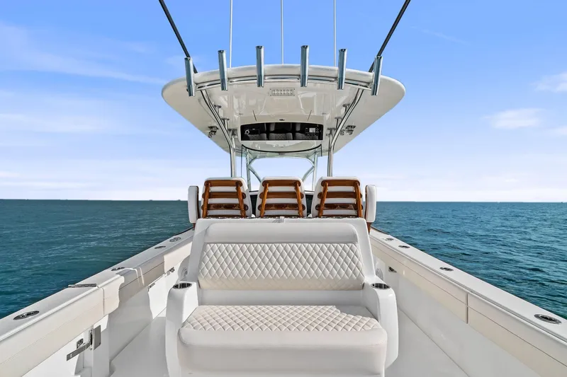 New Valhalla Boatworks V-33 Yacht Photos Pics 2026 Valhalla Boatworks V-33 luxury seating on open water.